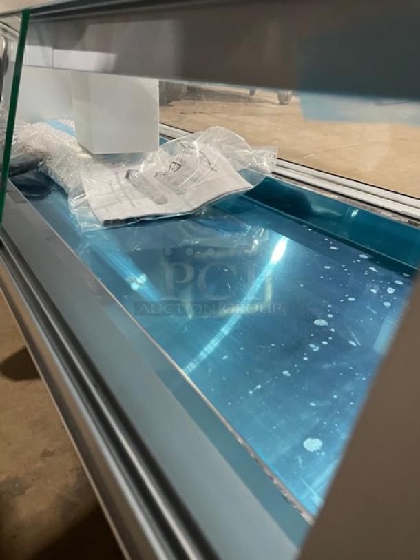 NEW! Scratch-N-Dent! Marchia Commercial Stainless Steel/Curved Glass 53" Refrigerated 5-Pan Sushi Display Showcase! With LED Lights! With Rear Sliding Glass Doors! With New Steam Table/Hotel Pans! Model: MSU150S SN: 1301302100046! 110-120V! On Legs! - Image 5 of 8
