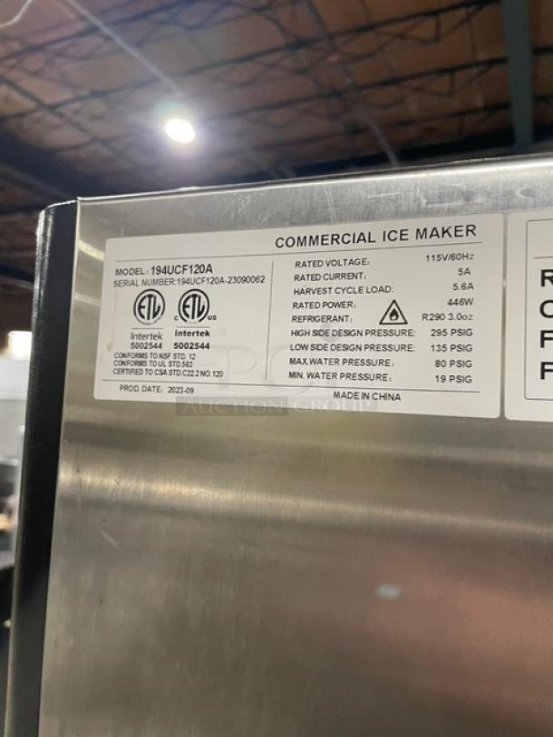 Avantco! 2023 Late Model! Commercial Stainless Steel Air-Cooled Undercounter Full Cube Ice Making Machine! Model: 194UCF120A SN: 194UCF120A-23090062! 115V! - Image 5 of 9