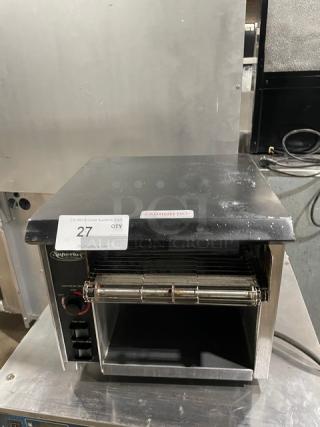 APW Wyott Superior Series Commercial Stainless Steel Electric Powered Countertop Conveyor Toaster! Model: AT-EXPRESS SN: 0904D01589! 120V 1 Phase!