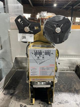 Vevor Commercial Electric Powered Countertop Fully Automatic Cup Sealing Machine! With Digital Control Panel! Model: WY-890 SN: 240510778920046! 120V! On Legs!