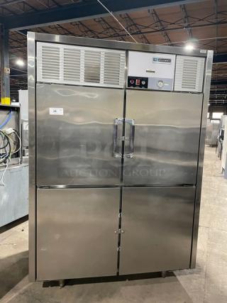 Victory Commercial Stainless Steel Solid 4 Door 2 Section Reach In Refrigerator! With Wire Rack & Built In Pan Holding! On Legs!