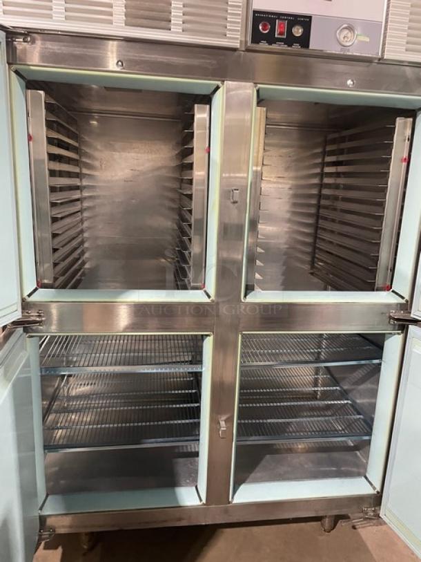 Victory Commercial Stainless Steel Solid 4 Door 2 Section Reach In Refrigerator! With Wire Rack & Built In Pan Holding! On Legs! - Image 5 of 9