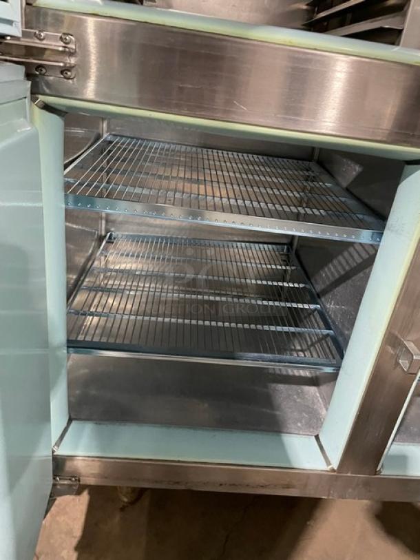 Victory Commercial Stainless Steel Solid 4 Door 2 Section Reach In Refrigerator! With Wire Rack & Built In Pan Holding! On Legs! - Image 7 of 9