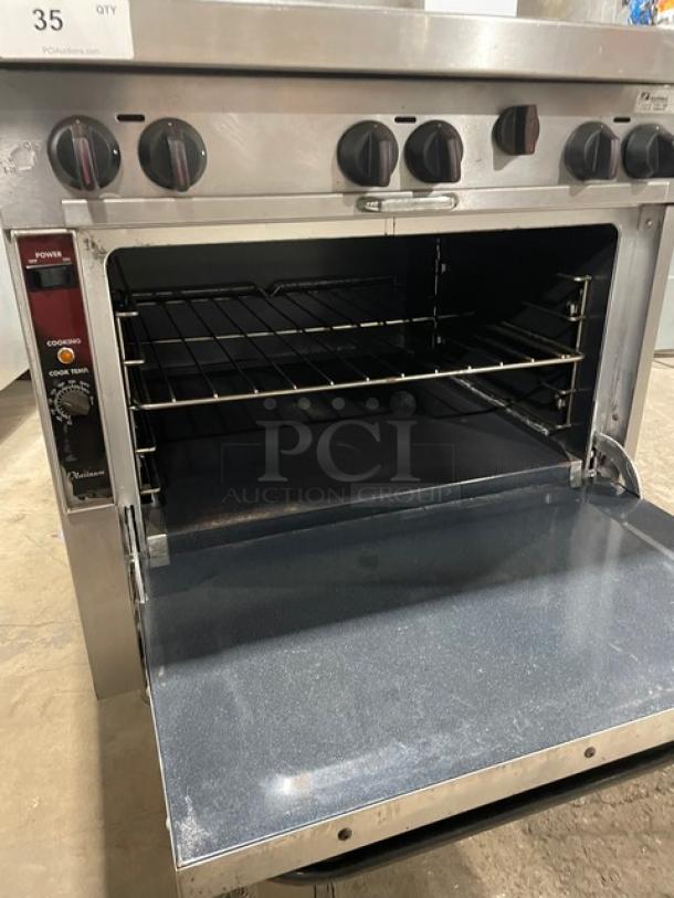 SouthBend Platinum Series Commercial Stainless Steel Natural Gas Powered 6 Burner Range/Oven Combo! With Back Splash! With Wired Oven Rack! Model: P32D-BBB SN: 05M09248! 120V 1 Phase! On Casters! - Image 7 of 12