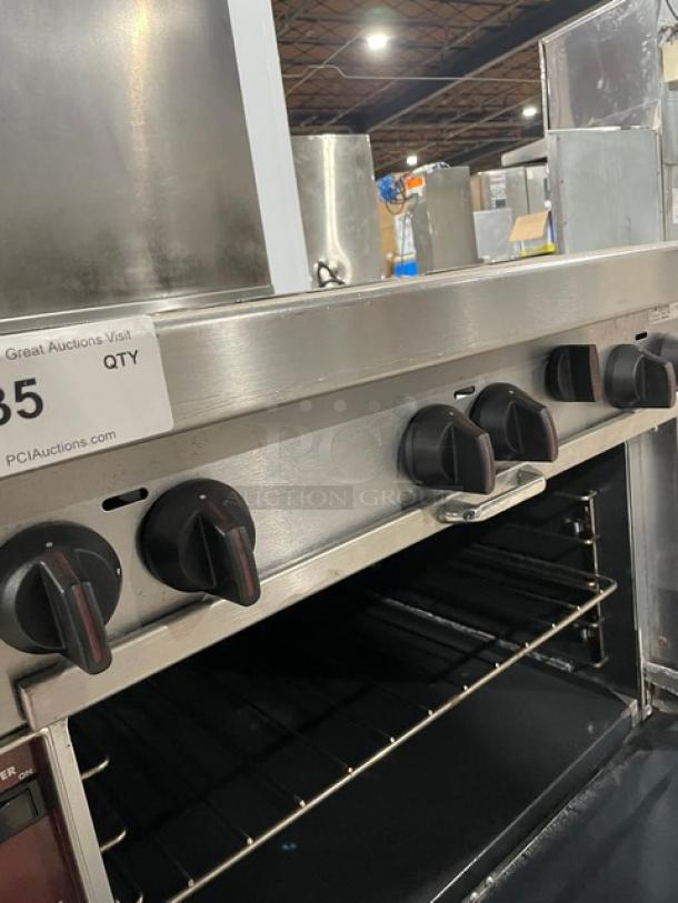 SouthBend Platinum Series Commercial Stainless Steel Natural Gas Powered 6 Burner Range/Oven Combo! With Back Splash! With Wired Oven Rack! Model: P32D-BBB SN: 05M09248! 120V 1 Phase! On Casters! - Image 9 of 12
