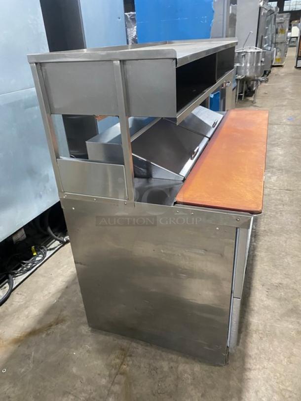Delfield Commercial Stainless Steel 4 Drawer Refrigerated Bain Marie Style Mega Top Salad/Sandwich Prep Table! With Enclosed Overhead Storage Shelf! With Wooden Butcher/Chopping Block Style Cutting Board! Model: UCD4464N-12-DD5 SN: 1405152001114! 115V 1 Phase! On Casters! - Image 3 of 10