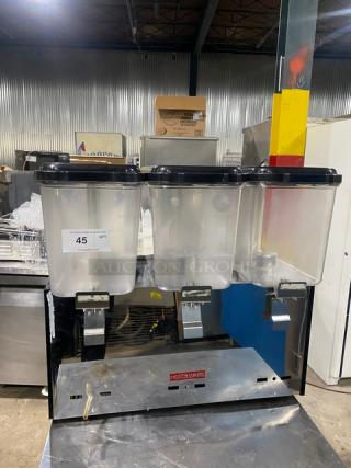 Cecilware Commercial Stainless Steel Electric Powered Countertop Refrigerated Triple Cold Beverage/Juice Dispenser Machine! With Three 18 L. Clear Polycarbonate Hoppers! Model: LYJ/LYP18Lx3! 110-130V!