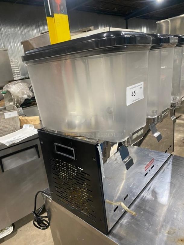 Cecilware Commercial Stainless Steel Electric Powered Countertop Refrigerated Triple Cold Beverage/Juice Dispenser Machine! With Three 18 L. Clear Polycarbonate Hoppers! Model: LYJ/LYP18Lx3! 110-130V! - Image 2 of 10