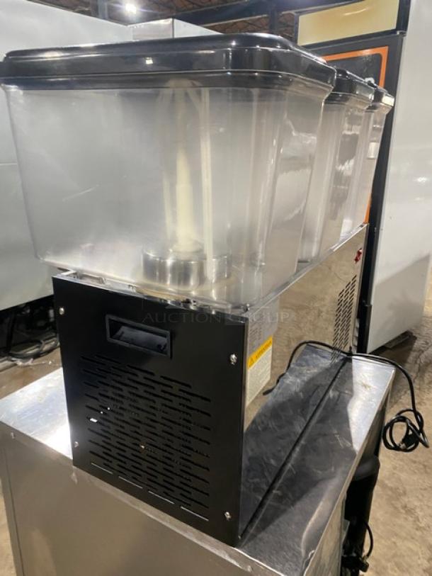 Cecilware Commercial Stainless Steel Electric Powered Countertop Refrigerated Triple Cold Beverage/Juice Dispenser Machine! With Three 18 L. Clear Polycarbonate Hoppers! Model: LYJ/LYP18Lx3! 110-130V! - Image 3 of 10