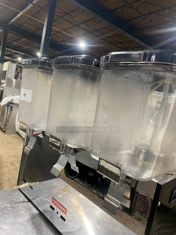 Cecilware Commercial Stainless Steel Electric Powered Countertop Refrigerated Triple Cold Beverage/Juice Dispenser Machine! With Three 18 L. Clear Polycarbonate Hoppers! Model: LYJ/LYP18Lx3! 110-130V! - Image 5 of 10