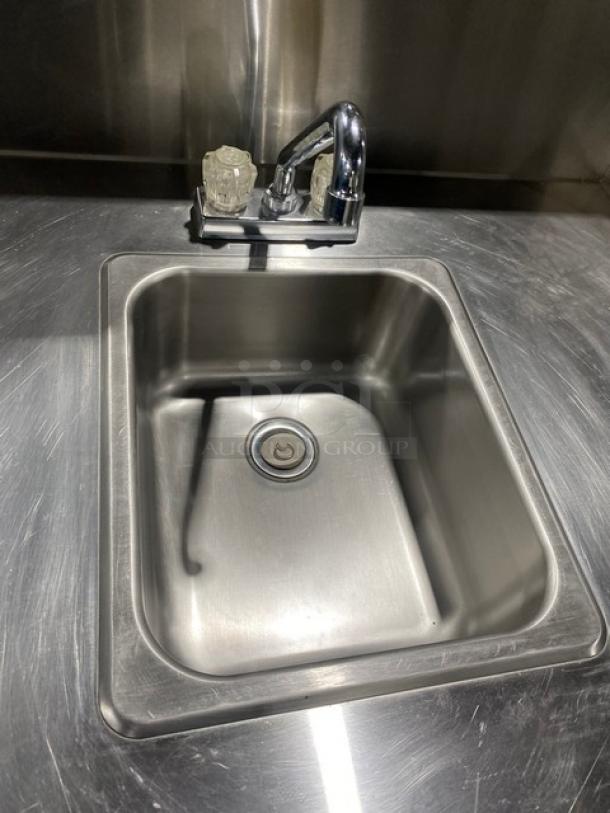 Commercial Stainless Steel Single Well Hot & Cold Mobile Handwashing Station! With Back Splash & Swivel Gooseneck Faucet! With Enclosed Cabinet Type Base! On Casters! - Image 5 of 6