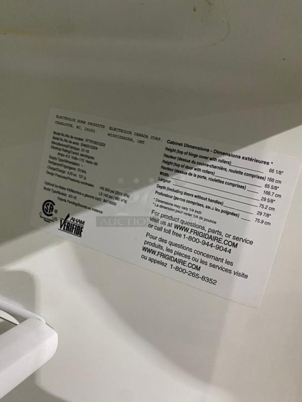 Frigidaire Commercial Stainless Steel Dual Section Reach-In Refrigerator/Freezer Combo! With Clear Drawers & Adjustable Shelves! Model: FFTR1821QS3 SN: BA60512204! 115V 1 Phase! - Image 8 of 9