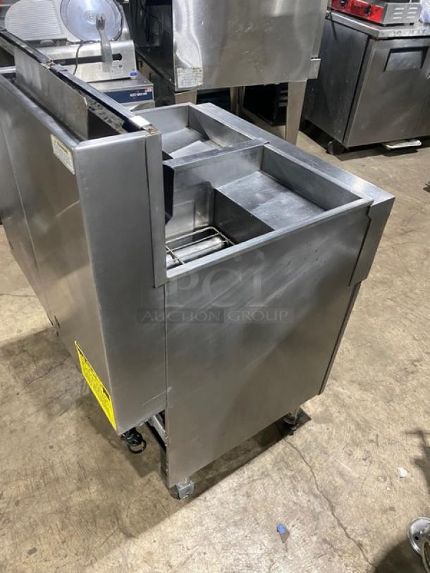 Amazing! Vulcan Commercial Stainless Steel Natural Gas Powered Double-Bay Deep Fat Fryer! With Back Splash & Basket Hangers! With Oil Filter System! On Casters! Working When Removed! - Image 4 of 10