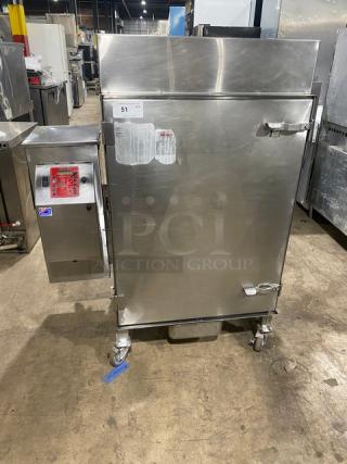 FAB! Cookshack Fast Eddy's Series Commercial Stainless Steel Electric Powered Wood Pellet Smoker Oven! With Side-Mounted 35 Lb. Pellet Hopper! On Casters!