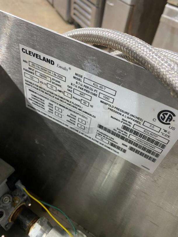 Cleveland Commercial Stainless Steel Natural Gas Powered Self-Contained 2/3 Steam Jacketed 60 Gal. Tilting Kettle! With Gooseneck Faucet! Model: KGL-60-T SN: 140623053445! 120V 1 Phase! On Legs! - Image 9 of 10