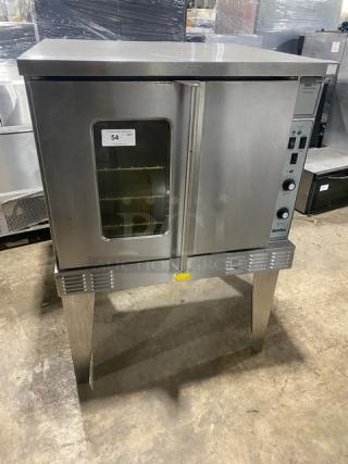 SunFire Commercial Stainless Steel Natural Gas Powered Single Stack Convection Oven! With Thermostatic Controls! With Wired Oven Racks! Model: SCO-GS-10S SN: 1309230000107! 120V 1 Phase! On Legs!