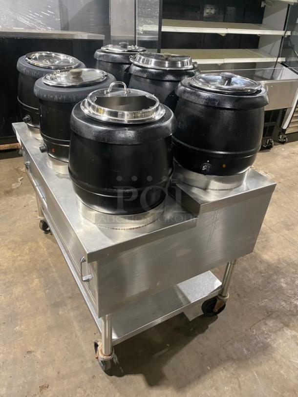 Custom Commercial Stainless Steel Electric Powered 6-Kettle Soup/Food Warming Cart! With Enclosed Storage Cabinet & Single Undershelf! On Casters! - Image 2 of 8