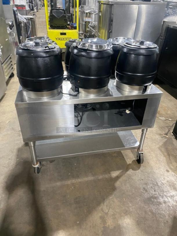 Custom Commercial Stainless Steel Electric Powered 6-Kettle Soup/Food Warming Cart! With Enclosed Storage Cabinet & Single Undershelf! On Casters! - Image 3 of 8
