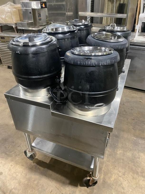 Custom Commercial Stainless Steel Electric Powered 6-Kettle Soup/Food Warming Cart! With Enclosed Storage Cabinet & Single Undershelf! On Casters! - Image 4 of 8