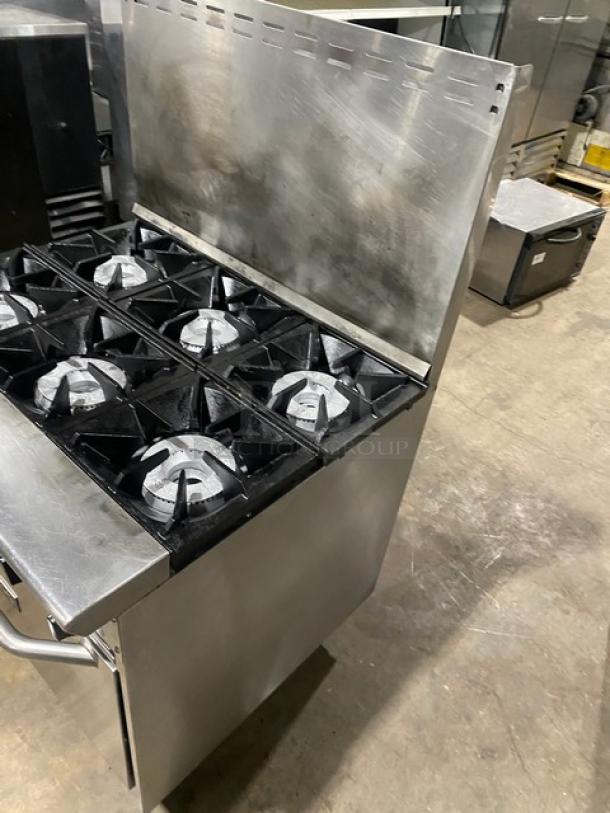 Tri-Star Commercial Stainless Steel Natural Gas Powered 6 Burner Range/Oven Combo! With Back Splash! With Wire Oven Racks! Model: TSR-6-N SN: 991371111024! On Legs! - Image 2 of 10