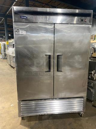 Atosa Commercial Stainless Steel Solid 2 Door Reach In Refrigerator! With Poly Coated Wire Racks! Model: MBF8507 SN: MBF8507151012C4004! 115V 1 Phase! On Casters!