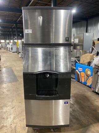 Manitowoc Commercial Stainless Steel Air-Cooled Ice Cuber Machine Head! Model: QD0452A SN: 001162829! 115V 1 Phase! On Manitowoc Commercial Ice Bin! With Ice Vending Dispenser! Model: SPA310 SN: 310056065! 115V 1 Phase! - Item #1171799