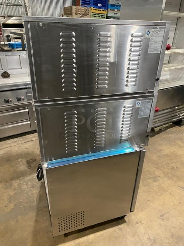 Leego Commercial Stainless Steel Electric Powered Double Stacked Pizza/Bakery Deck Oven! With Iron Bottoms! Model: RN-2109E SN: RN2109E1050000790GA! 220V! On Universal Coolers Commercial Stainless Steel 2 Door Undercounter/Worktop Refrigerator! Model: SC-36-BMI SN: 6456424421091707! 115V! On Casters! ALL ONE MONEY! - Image 4 of 11