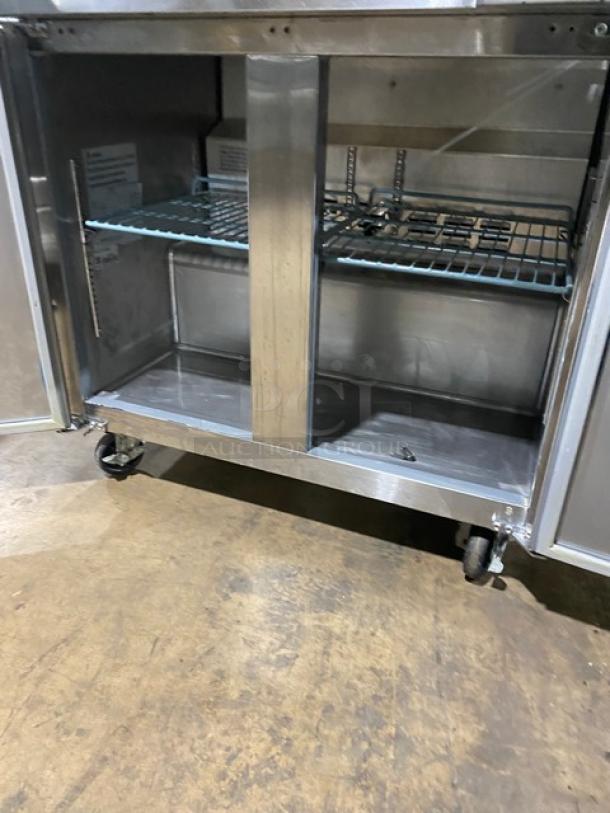 Leego Commercial Stainless Steel Electric Powered Double Stacked Pizza/Bakery Deck Oven! With Iron Bottoms! Model: RN-2109E SN: RN2109E1050000790GA! 220V! On Universal Coolers Commercial Stainless Steel 2 Door Undercounter/Worktop Refrigerator! Model: SC-36-BMI SN: 6456424421091707! 115V! On Casters! ALL ONE MONEY! - Image 6 of 11