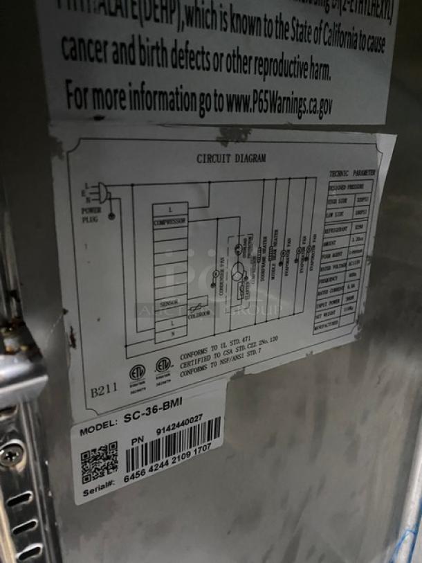 Leego Commercial Stainless Steel Electric Powered Double Stacked Pizza/Bakery Deck Oven! With Iron Bottoms! Model: RN-2109E SN: RN2109E1050000790GA! 220V! On Universal Coolers Commercial Stainless Steel 2 Door Undercounter/Worktop Refrigerator! Model: SC-36-BMI SN: 6456424421091707! 115V! On Casters! ALL ONE MONEY! - Image 7 of 11