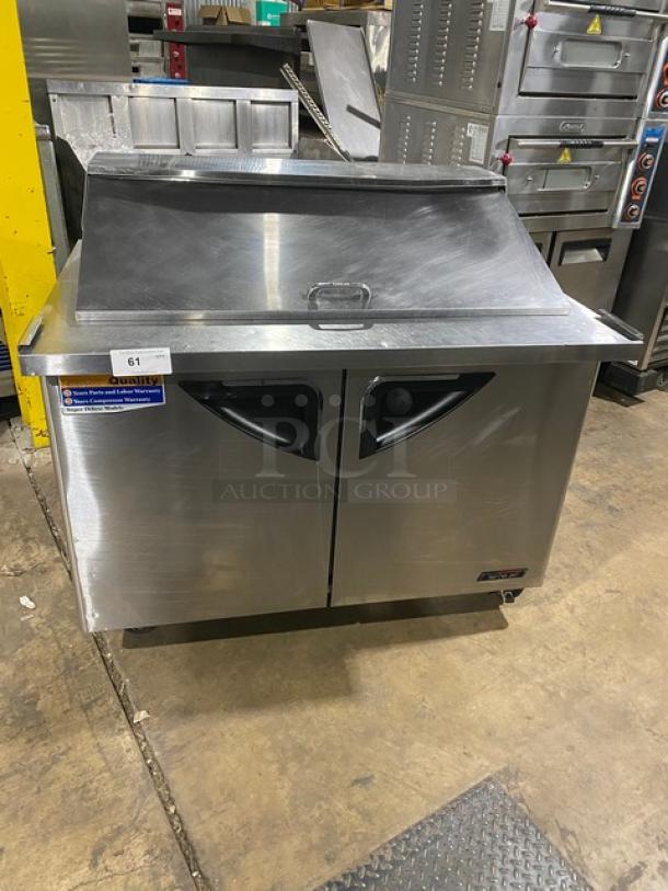Turbo Air Commercial Stainless Steel 2 Door Refrigerated Bain Marie Style Mega Top Salad/Sandwich Prep Table! With Poly Coated Wire Racks! Model: TST-48SD-18 SN: KM4189Z006! 115V! On Casters! - Image 1 of 9