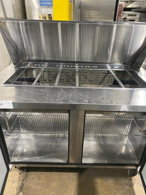 Turbo Air Commercial Stainless Steel 2 Door Refrigerated Bain Marie Style Mega Top Salad/Sandwich Prep Table! With Poly Coated Wire Racks! Model: TST-48SD-18 SN: KM4189Z006! 115V! On Casters! - Image 5 of 9