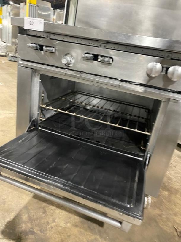 SunFire Commercial Stainless Steel Natural Gas Powered 6 Burner Range/Oven Combo! With Back Splash & Overhead Salamander Shelf! With Wire Oven Racks! On Casters! - Image 7 of 8