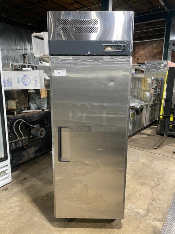 Turbo Air M3 Series Commercial Stainless Steel Solid Single Door Reach In Refrigerator! With Poly Coated Wire Rack! Model: M3R24-1-N! 115V! On Casters! - Image 1 of 8