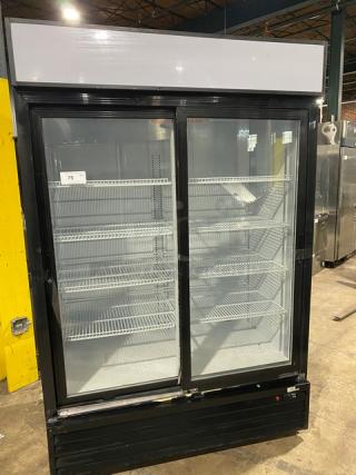 Kool-It Commercial Black Double Glass Sliding Door Reach In Merchandiser Refrigerator! With Poly Coated Wire Racks! Model: KSM-50 SN: KSM50210106004! 115V!