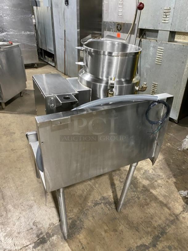 Vulcan Commercial Stainless Steel Electric Powered Countertop 6-Gal. Steam Jacketed Tilting Kettle! Model: K6ETT-7 SN: 46-2004217! 208/240V 3 Phase! With Custom Single Well Equipment Stand/Base! With Back Splash & Drain! On Legs! - Image 3 of 10