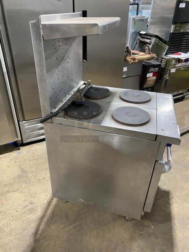 Imperial Commercial Stainless Steel Electric Powered 4 Burner Hot Plate Range/Oven Combo! With Back Splash & Overhead Salamander Shelf! With Wire Oven Rack! On Legs! - Image 3 of 9