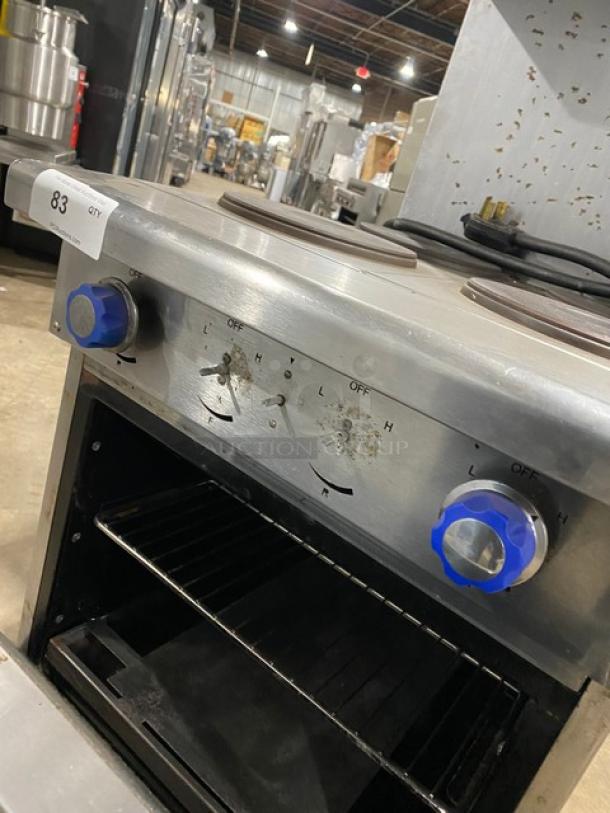 Imperial Commercial Stainless Steel Electric Powered 4 Burner Hot Plate Range/Oven Combo! With Back Splash & Overhead Salamander Shelf! With Wire Oven Rack! On Legs! - Image 8 of 9