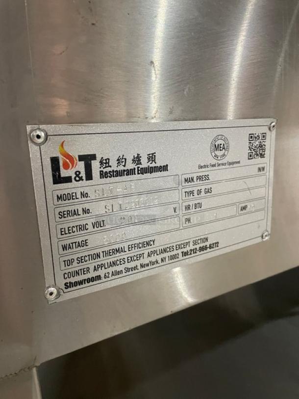 L & T Panda Range Commercial Stainless Steel Electric Powered Steamtable! With Thermostatic Control! With Enclosed Storage Base! Model: SLT-4E SN: SLT2203002! 208V 1 Phase! On Legs! - Image 8 of 10
