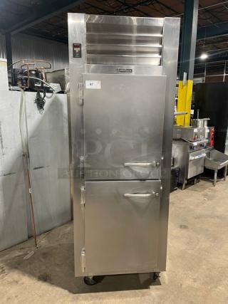 Traulsen Spec-Line Series Commercial Stainless Steel Half Door Single Section Reach In Refrigerator! With Poly Coated Wire Racks! Model: AHT132WUT-HHS SN: T75179I14! 115V 1 Phase! On Casters!