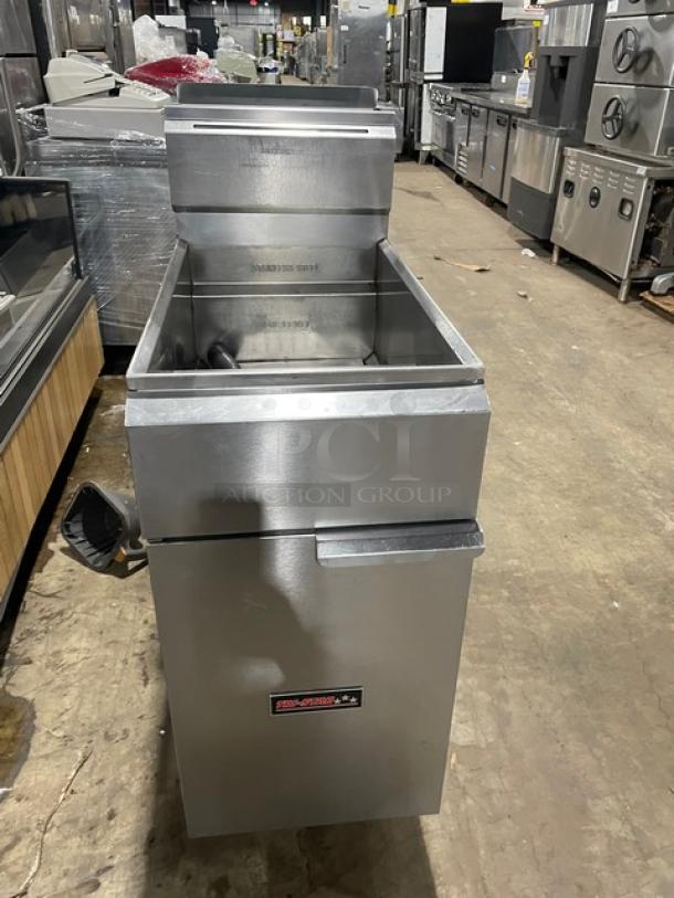 Tri-Star Commercial Stainless Steel Natural Gas Powered Deep Fat Fryer! With Back Splash & Basket Hanger! On Legs! - Image 1 of 8