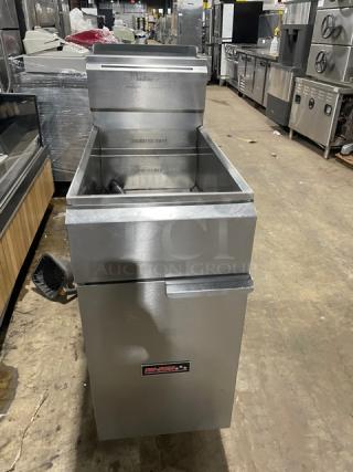 Tri-Star Commercial Stainless Steel Natural Gas Powered Deep Fat Fryer! With Back Splash & Basket Hanger! On Legs!