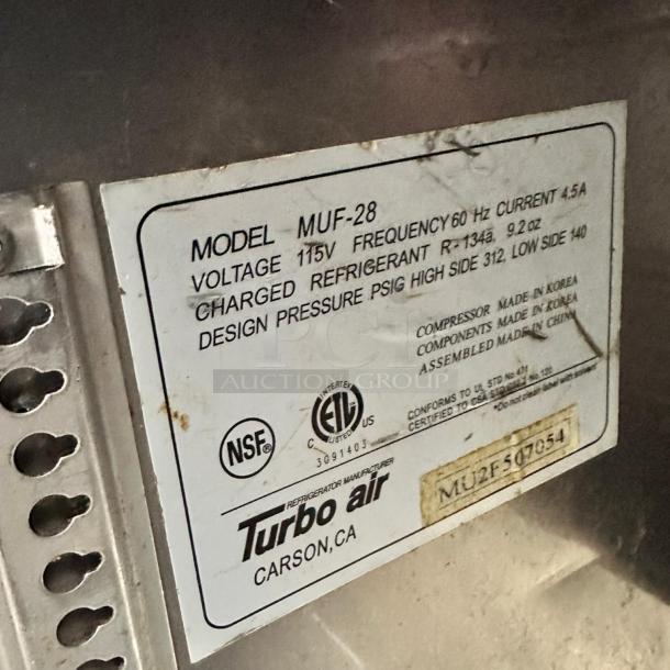 Excellent Turbo Air MUF-28 Undercounter Freezer – 115V – Tested & Working! - Image 4 of 4