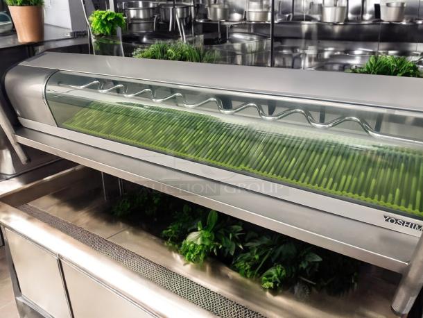 Excellent Yoshimasa YMSC-6-L 72″ Self-Contained Curved Glass Refrigerated Sushi Case 115volt Tested and Working! - Image 1 of 11