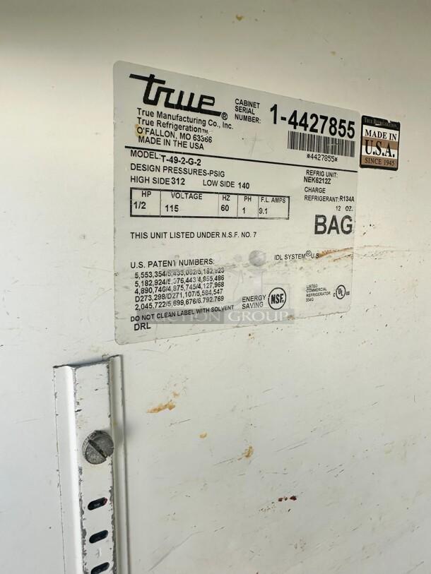 Excellent True 54" Reach-In Refrigerator – Double Glass Door, Stainless Steel 115volt Tested and Working! - Image 7 of 7