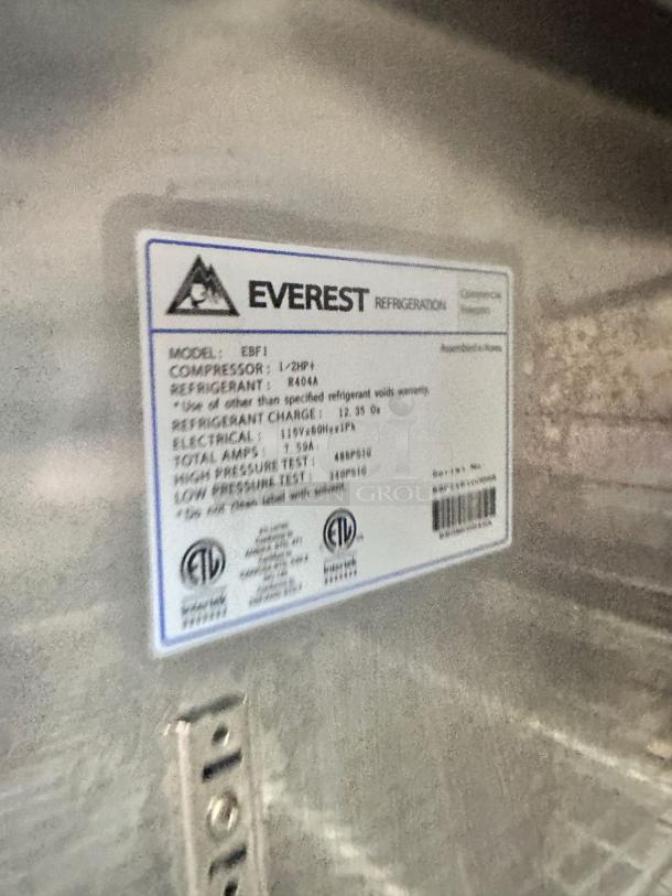 Excellent Condition Everest ESF1 Single-Door Commercial Freezer – Tested & Working! - Image 5 of 5