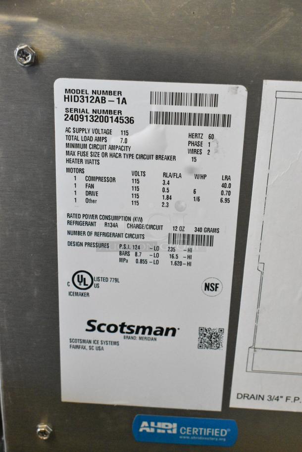 BRAND NEW SCRATCH AND DENT! 2024 Scotsman HID312AB-1A Stainless Steel Meridian Countertop Air Cooled Ice Machine and Water Dispenser with Push Button Dispensing - 12 lb. Bin Storage. 115 Volts, 1 Phase. - Image 6 of 6