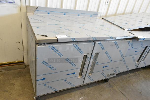 BRAND NEW SCRATCH AND DENT! 2021 Berg EDWR 48 BERG N HC Stainless Steel Commercial 2 Door Work Top Cooler on Commercial Casters. 115 Volts, 1 Phase. Tested and Working! - Image 1 of 7