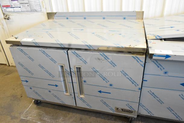 BRAND NEW SCRATCH AND DENT! 2021 Berg EDWR 48 BERG N HC Stainless Steel Commercial 2 Door Work Top Cooler on Commercial Casters. 115 Volts, 1 Phase. Tested and Working! - Image 2 of 7