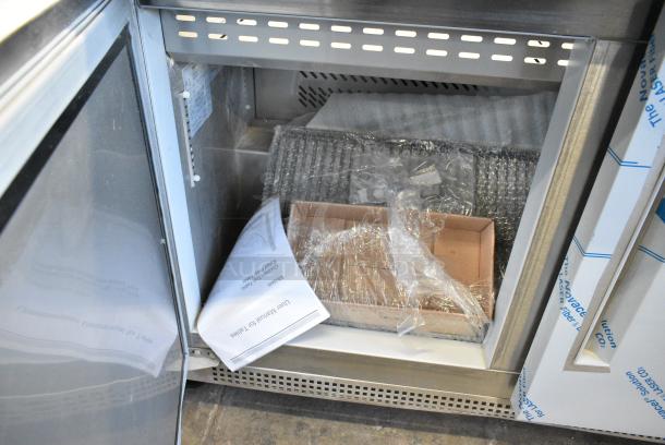 BRAND NEW SCRATCH AND DENT! 2021 Berg EDMT 48 18 BERG HC Stainless Steel Commercial Sandwich Salad Prep Table Bain Marie Mega Top on Commercial Casters 115 Volts, 1 Phase. Tested and Working! - Image 8 of 10
