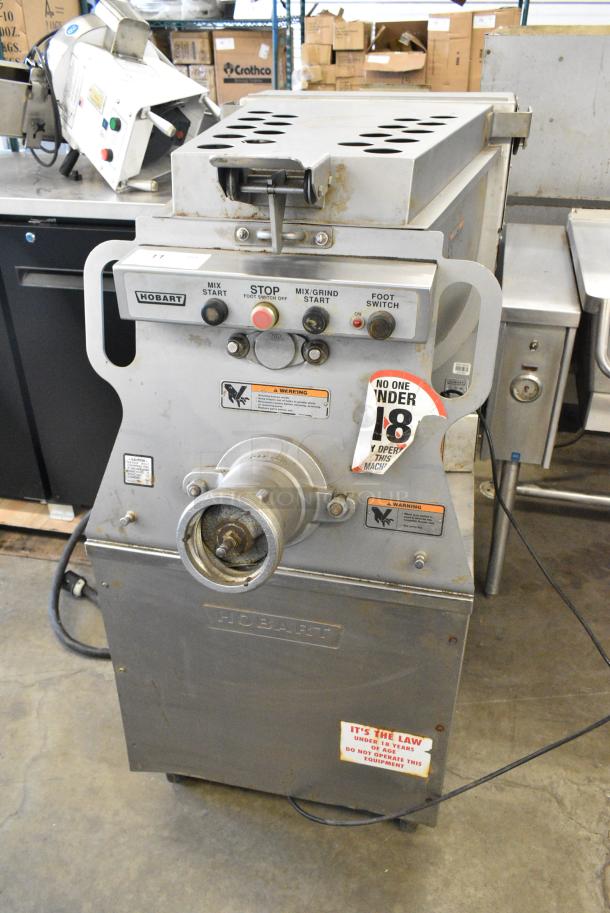 Hobart MG1632 Metal Commercial Floor Style Electric Powered Meat Mixer Grinder w/ Foot Pedal on Commercial Casters. 208 Volts, 3 Phase. - Image 2 of 8